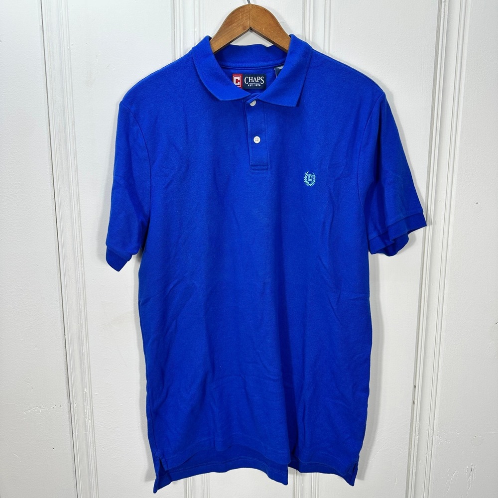 Chaps Polo Shirt Mens Large Blue Excellent Short Sleeve Cotton Pique Logo